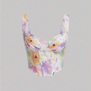 Floral Print Ruched Bustier Cami Top